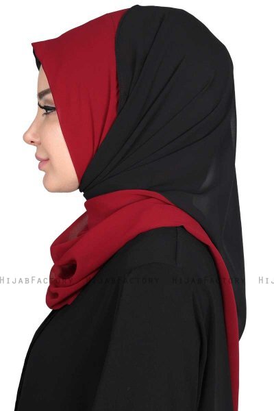 Ylva - Bordeaux & Schwarz Praktisch Chiffon Hijab
