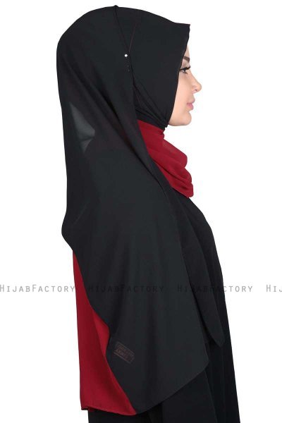 Ylva - Bordeaux & Schwarz Praktisch Chiffon Hijab