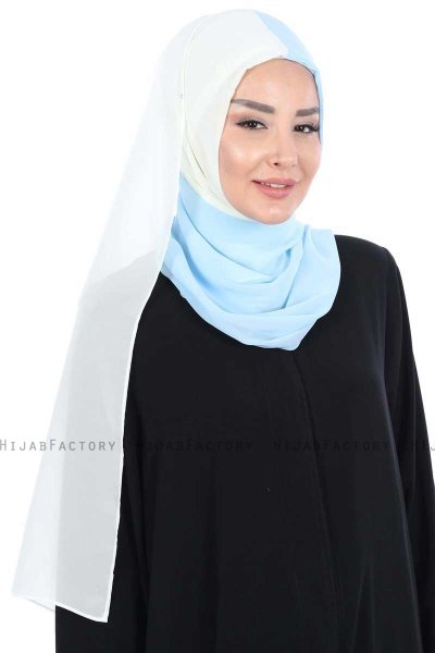 Ylva - Creme & Hellblau Praktisch Chiffon Hijab