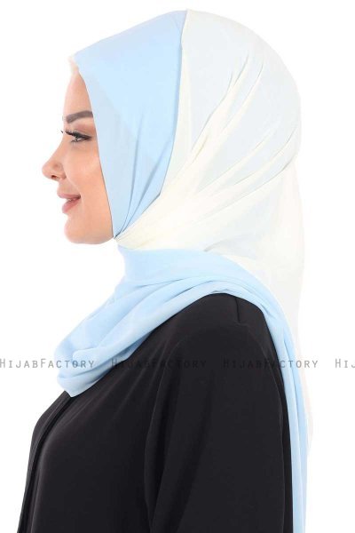 Ylva - Creme & Hellblau Praktisch Chiffon Hijab