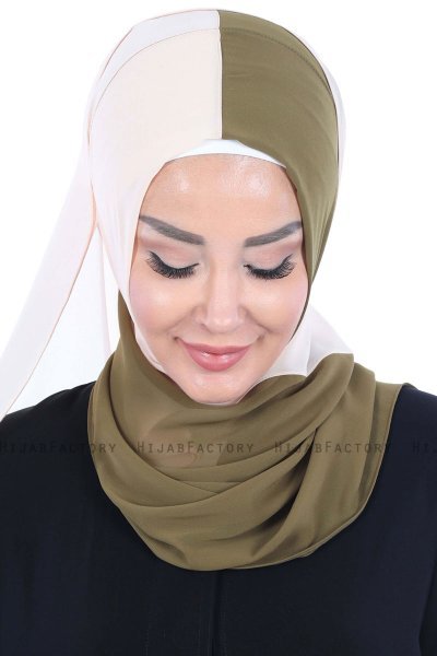 Ylva - Khaki & Beige Praktisch Chiffon Hijab