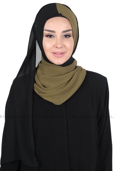 Ylva - Khaki & Schwarz Praktisch Chiffon Hijab