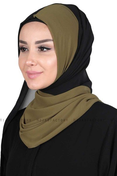 Ylva - Khaki & Schwarz Praktisch Chiffon Hijab