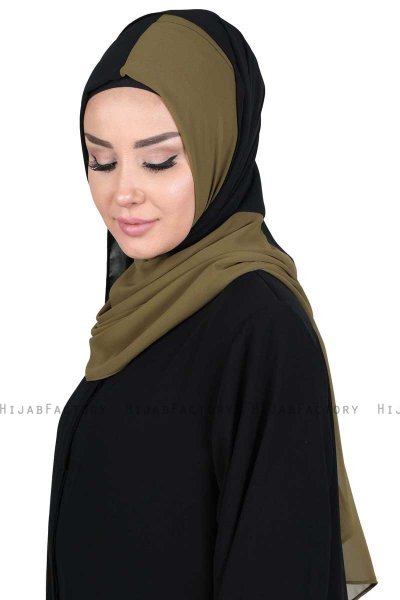 Ylva - Khaki & Schwarz Praktisch Chiffon Hijab