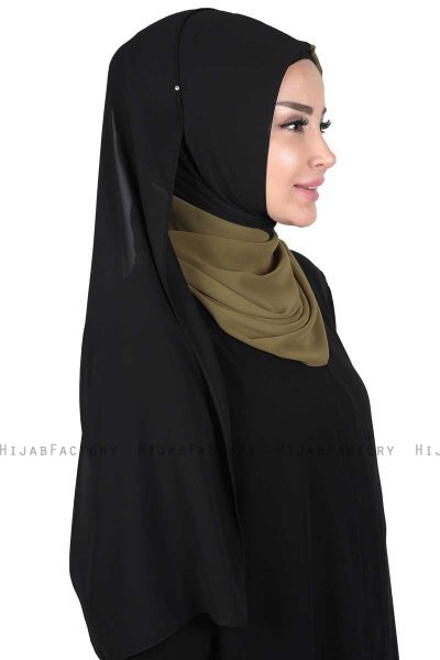 Ylva - Khaki & Schwarz Praktisch Chiffon Hijab
