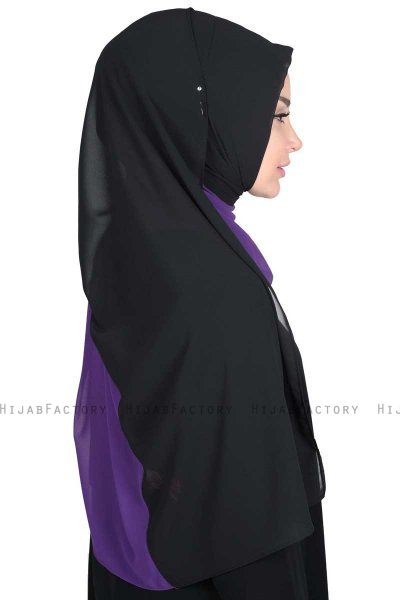 Ylva - Lila & Schwarz Praktisch Chiffon Hijab