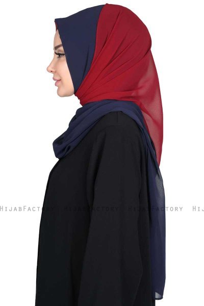 Ylva - Navy Blau & Bordeaux Praktisch Chiffon Hijab