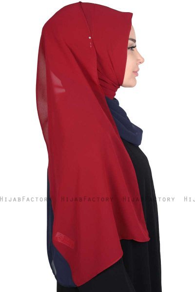 Ylva - Navy Blau & Bordeaux Praktisch Chiffon Hijab