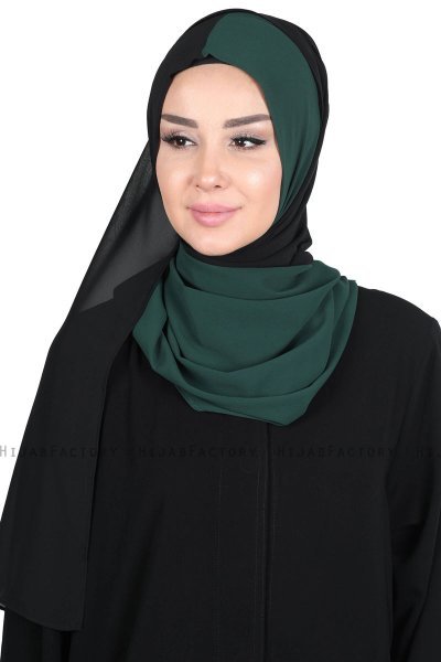 Ylva - Dunkelgrün & Schwarz Praktisch Chiffon Hijab