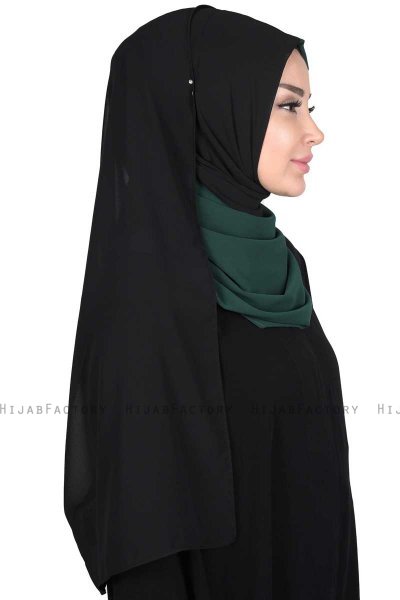 Ylva - Dunkelgrün & Schwarz Praktisch Chiffon Hijab