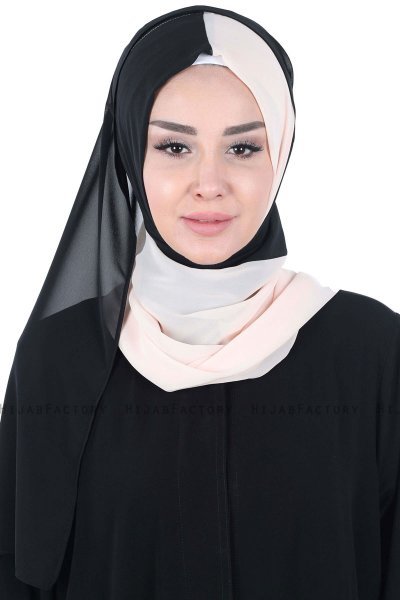 Ylva - Schwarz & Beige Praktisch Chiffon Hijab